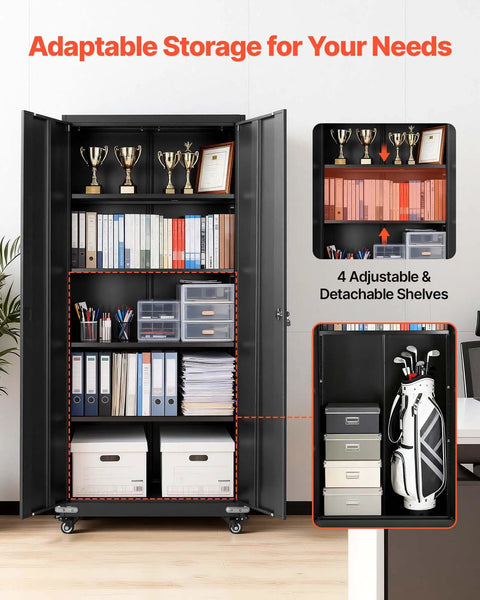 Beefy Rolling Metal Storage Cabinet With Five Adjustable Shelves Two Magnetic Doors And Two Keys Lockable Tool Organizer