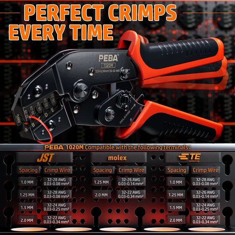 Pro Grade All In One DIY Electronics Crimping Tool Kit With 22 JST Connectors and PEBA 1020M Pliers on display