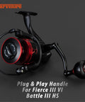 Foldable Power Handle For Penn Fierce III IV Battle III HS Spinning Reels Replacement Handle, black red aluminum