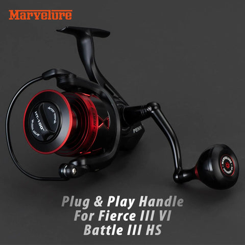 Foldable Power Handle For Penn Fierce III IV Battle III HS Spinning Reels Replacement Handle, black red aluminum
