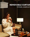 Woman relaxing with coffee under 10 Foot By 12 Foot Outdoor Patio Gazebo With Double Roof, Heavy Duty Canopy Shelter, Curtains And Mesh Netting.