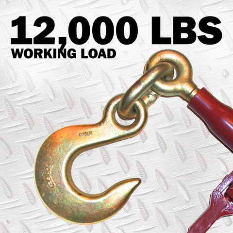 Heavy Duty 5/8 Inch Slip Hook Ratchet Binder For 3/8 To 1/2 Inch Tie Downs, 12,000 Lb Working Load, Weather Resistant Forged Steel
