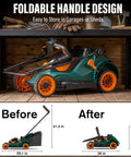 40V Cordless Push Lawn Mower With Brushless Motor 17 Inch Deck 5 Position Height Adjustment Low And High Speed Modes At 3300 RPM And 3700 RPM For Smooth Clean Cuts, folded for storage