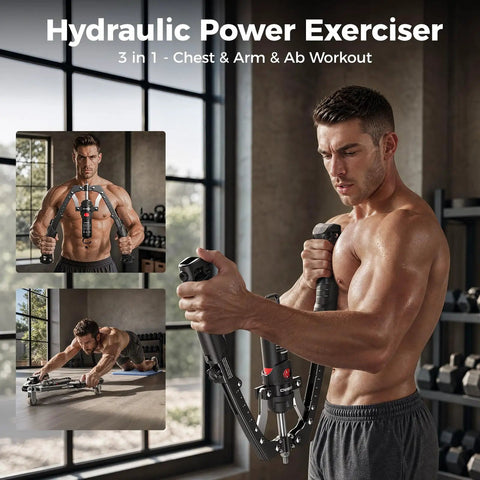Flybird Twister Arm Trainer With Ab Roller Wheel used for chest and arm workout with adjustable resistance in home gym.