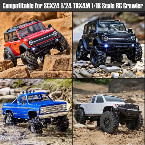 Four RC crawlers compatible with Beefy 9Kg Coreless Metal Digital Micro Servo High Torque Upgrade for rugged trails.