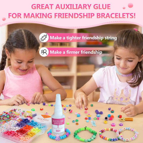 Children using Bracelet Glue For Elastic String Keeps Knots Tied Right And Prevents White Residue For Clay Beads And Bracelets 0.8mm Elastic Cord Included Ideal Bracelet Making Kit.