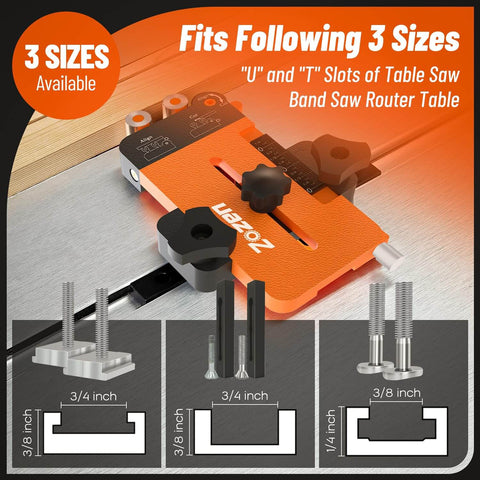 2 In 1 Thin Rip Jig With Feather Board For Table Saw, Reduces Kickback, fits 3/4 and 3/8 inch slots, includes pro-grade scale.