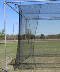 Batting Cage Net Only 10 Ft High By 12 Ft Wide By 50 Ft Long With Door 42 Ply HDPE close-up of netting in backyard setup