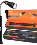 LED magnetic pickup tool with extendable neck and flashlight in packaging