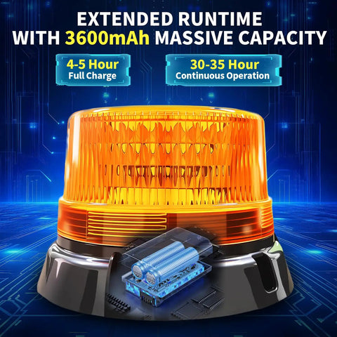 Beefy Magnetic Amber Strobe Light Beacon For Trucks And Heavy Duty Vehicles with 3600mAh capacity and transparent amber cover.