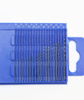 21-Piece Drill Bit Set With Pin Vise For Jewelry Bead Making And Tiny Wood Carving in blue plastic case.