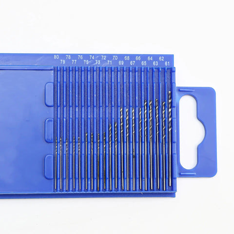 21-Piece Drill Bit Set With Pin Vise For Jewelry Bead Making And Tiny Wood Carving in blue plastic case.
