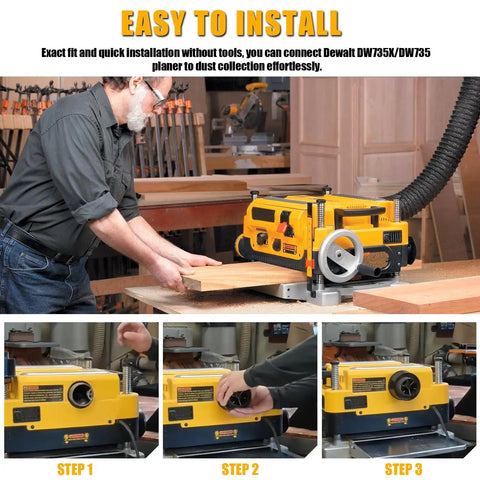 Man installs Planer Vacuum Adapter Replacement For DW735 DW735X Planers Heavy Duty Dust Port Hose Connector on planer.