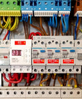 Close-up of 4 Sheets Electrical Panel Labels for Breaker Boxes, showing labels on circuit breakers for various devices.