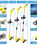 Cordless Electric Weed Wacker With 12V Battery, 65 Inch Adjustable Pole, Lightweight Trimmer Edger, Dual Blade System features