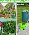 Man using 21V Cordless Weed Wacker And Leaf Blower Combo Kit With Dual Batteries Lightweight Electric Trimmer for yard cleanup.