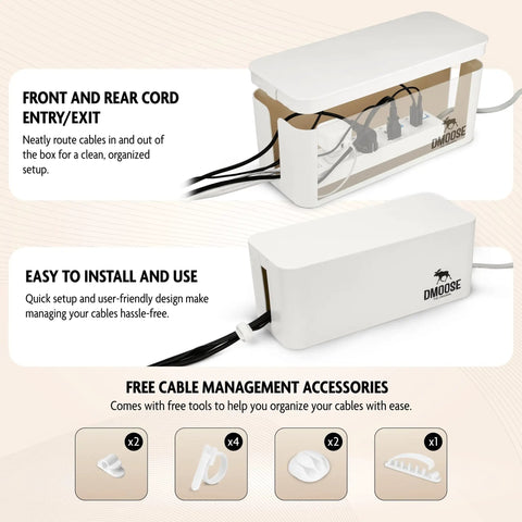Big Cord Clutter Killer Cable Management Box That Hides Power Strips And Messy Cords ABS Safe Organizer XL with accessories