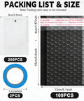 302 Pcs Trading Card Shipping Supplies Kit with bubble mailers, card sleeves, and tape measurements shown for safe transit
