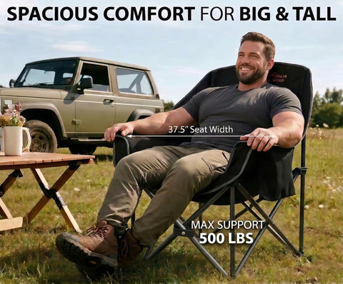 Two Pack Oversized Padded Camping Chair Heavy Duty Quad Fold Arm Chair Portable For Outdoor Use Supports Up To 500 Lbs