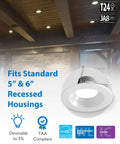 Boost Kitchen Ambiance Smoothly With These Dimmable LED Recessed Ceiling Lights with 5 or 6 inch cut, white finish, adjustable design.