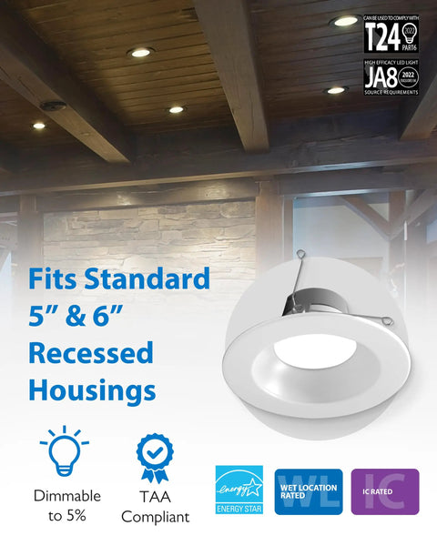 Boost Kitchen Ambiance Smoothly With These Dimmable LED Recessed Ceiling Lights with 5 or 6 inch cut, white finish, adjustable design.