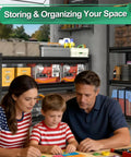 Heavy Duty Steel Garage Shelving Unit With 47.2 Inch Wide 15.7 Inch Deep 71.6 Inch High Black Finish Built Tough For Garage Storage Sturdy All Steel Shelves Storage Rust Resistant Powder Coat Easy Organization. in a garage with tools and storage bins