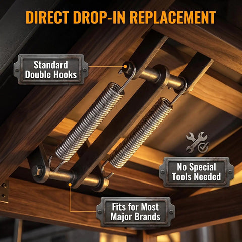 Built Tough Two Pack Heavy Gauge Steel Tension Springs, seven inch, drop-in replacement for recliner mechanism.
