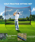 Golfer using 10x7 Ft Golf Practice Net For Backyard And Indoor Use Red Heavy Duty Net With Large Hitting Area Easy Setup Stable Stakes Perfect For Home Swing Practice And Indoor Outdoor Golf Training in green field