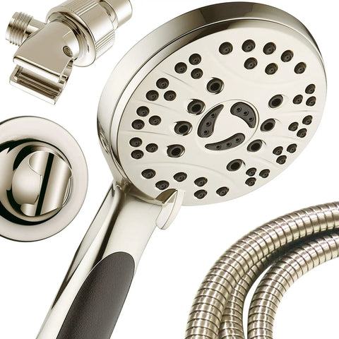 Boss-Level High Pressure 6-Setting Handheld Shower Head with 6-Foot Stainless Hose, non-slip grip, oil rubbed bronze finish