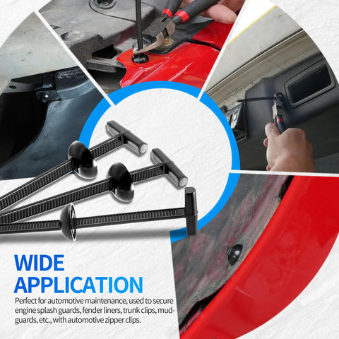 DIY Friendly Double-Sided Nylon Universal Cable Tie Buckles 120 Pack shown securing automotive parts.