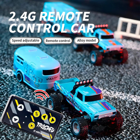 Mini 1 To 64 Scale Monster RC Truck With Lights 2 Point 4GHz Remote Adjustable Speed And Steering Portable Alloy Body Grey
