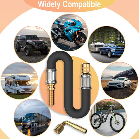 Flexible Tire Valve Extender Kit 8.25 Inch 90 Degree Schrader Adapter Universal Valve Stem Extension For Cars RVs Trucks