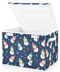 Premium Quality Collapsible Fabric Storage Bin With Secure Flip Top Lid And Sturdy Side Handles For Home Bedroom Closet Shelf Organization Everyday Box, 16.5x12.6x11.8 inches, festive snowman design.