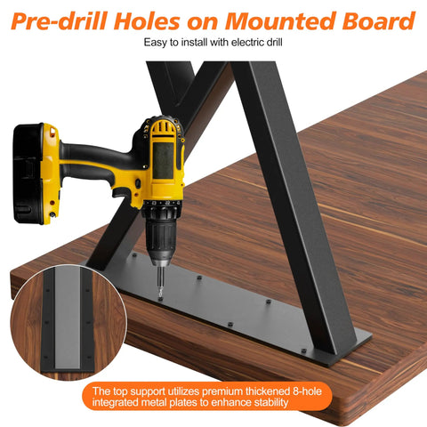Drilling into Heavy Duty Metal Table Legs 28x17.7 Inch Industrial X Frame for DIY dining table base.