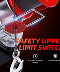 Safety upper limit switch on Heavy Duty 110 Volt Electric Hoist Winch, ensuring quick-response braking for safe lifting.
