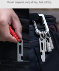 Titanium EDC Pry Bar Multitool With Dope Bottle Opener And Hex Wrench Ruler For Everyday Carry Keychain Pocket Tool in use