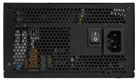 Back view of 750W Semi Modular Power Supply With 80 Plus Bronze Efficiency, featuring power switch and vent, ATX 3.0/3.1 Ready.