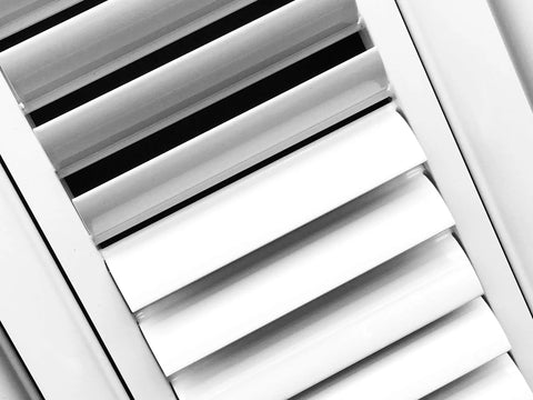 Close-up of Aluminum 4-Way Adjustable Air Diffuser With Curved Blades For HVAC Duct Vent Cover 10 Inch By 10 Inch Rust Resistant Easy Install