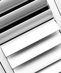 Close-up of 4 Way Aluminum Adjustable Air Diffuser With Curved Blades For Vertical Or Horizontal Air Direction In HVAC Systems, Smooth Finish