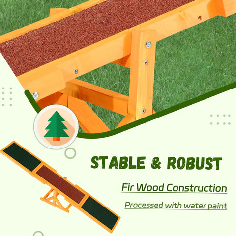 Tough As Nails Built To Last Durable 71 Inch Fir Wood Dog Agility Seesaw With Anti Slip Deck, Side View Highlighting Stability