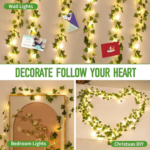 33 Ft Ivy Garland With 100 LED Fairy Lights For Home Decor Living Room And Bedroom Wall Art Aesthetic Office Lighting