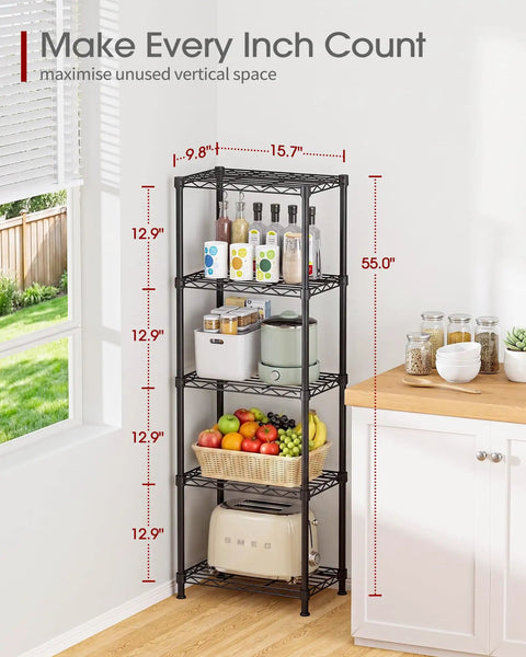 Sturdy 5 Tier Wire Shelving Rack With Slick Leveling Feet And Easy Peasy Assembly Heavy Duty Metal Storage Unit Perfect For Pantry Kitchen Laundry Closet Organization In Black