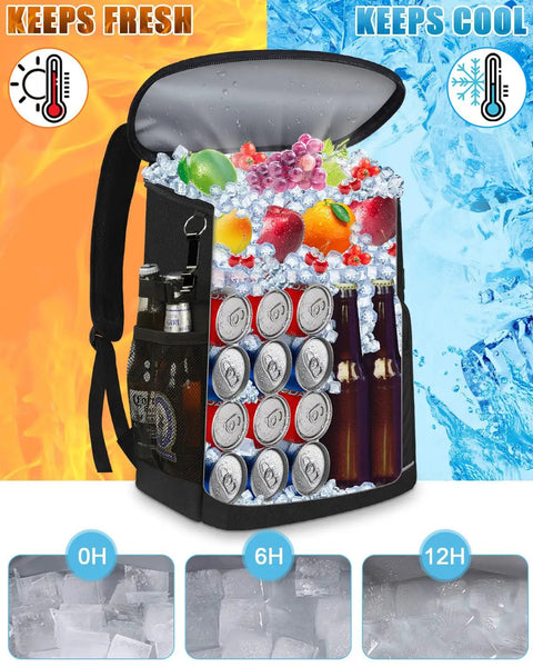 Insulated Leakproof Cooler Backpack With Waterproof Oxford Fabric Large Capacity Holds 30 Cans Lightweight Travel Camping Beach Ice Chest For Men And Women Black Includes Beer Opener And Reusable Trash Bag