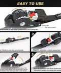 Instruction guide for Heavy Duty Self Retracting Ratchet Straps 1 Inch By 10 Feet 1650 Pound Break Strength 4 Pack
