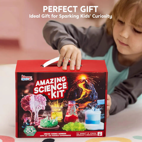 Child with Ultimate Science Kit With 85 Plus Experiments For Kids Aged 6 7 8 Featuring Volcano Eruption Crystal Growing Chemistry