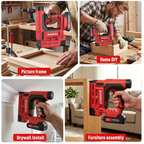 Built Like A Tank Cordless Nail Gun 18 Gauge 2 In 1 Brad Nailer Electric Stapler With Dual Batteries Fast Charger And 1500 Fasteners For Carpentry Upholstery Work