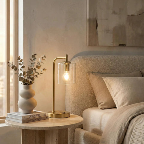Vintage Brass Nightstand Desk Lamp With Wireless Charging Pad And USB Port LED Bedside Reading Lamp For Bedroom