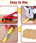 Heavy Duty Banding Strapping Kit With Tensioner And Sealer Tool All In One Pro Grade Half Inch 3500 Feet Polypropylene Strapping 300 Metal Seals Great For Pallets Logistics And Warehouse Use Red shown in usage