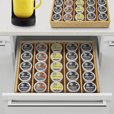 Bamboo Coffee Pod Organizer For Drawer Or Countertop Space Saver That Holds 24 To 36 K Cups Tea Bags And Small Accessories For Your Home Office Kitchen Coffee Station