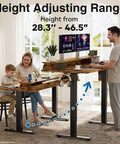 Premium Electric Standing Desk With Drawers And Monitor Shelf Adjustable Height Sit Stand Workstation Ergonomic Home Office Table Brown Finish in use.